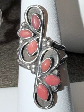 Vintage Sterling Silver Genuine Coral Statement Ring | Size 6